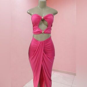 HOT PINK CUT-OUT TWO PIECE SET BODYCON SKIRT SET SIZE M